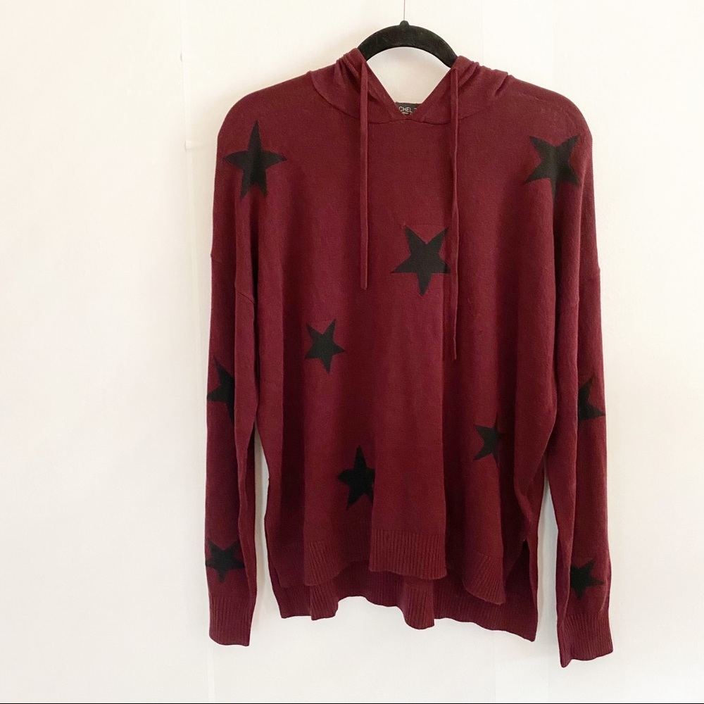 🌹New Rachel Zoe Star Sweater Hoodie Top burgundy L